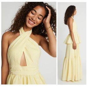 Choosy Seersucker Tiered X Halter Maxi Dress